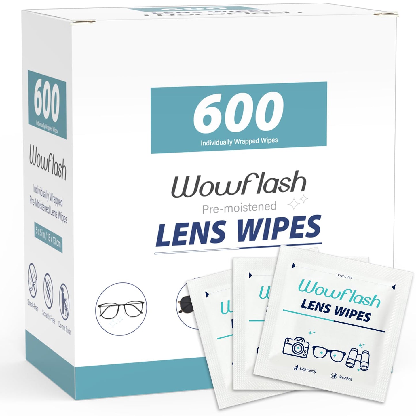 600 Count Lens Wipes for Eyeglasses – Scratch-Free, Streak-Free Pre-Moistened Wipes for Eyewear
