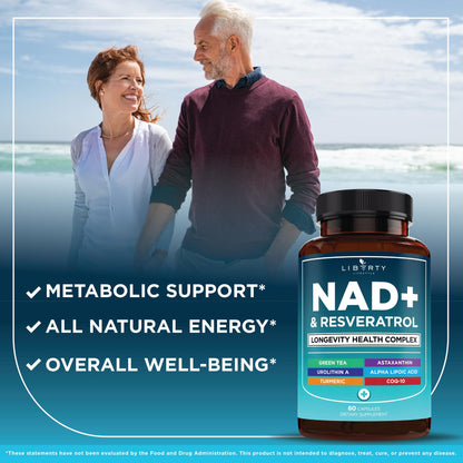 NAD+ 300 mg Supplement with Astaxanthin, Urolithin A, Resveratrol & CoQ10 – 60 Capsules (Vegan, Non-GMO)