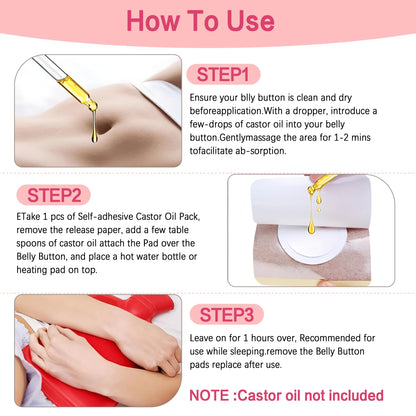 60Pcs Disposable Castor Oil Belly Button Patch - 3.15 x 3.15 Inches, Self-Adhesive, No-Wash, Organic Cotton, Anti-Seepage