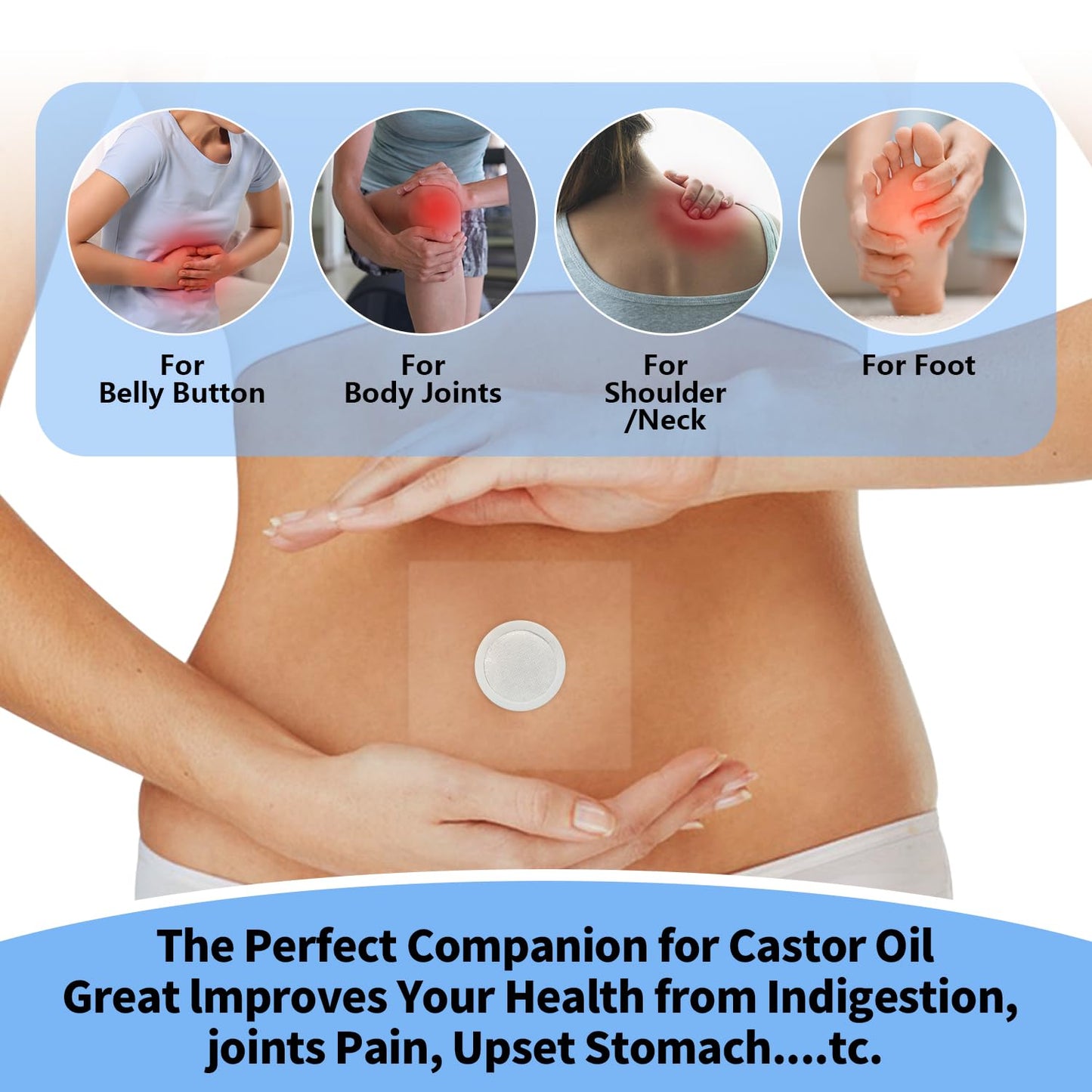 60PCS Castor Oil Patches – Transparent PU Belly Button Patch, Leak-Proof, Self-Adhesive