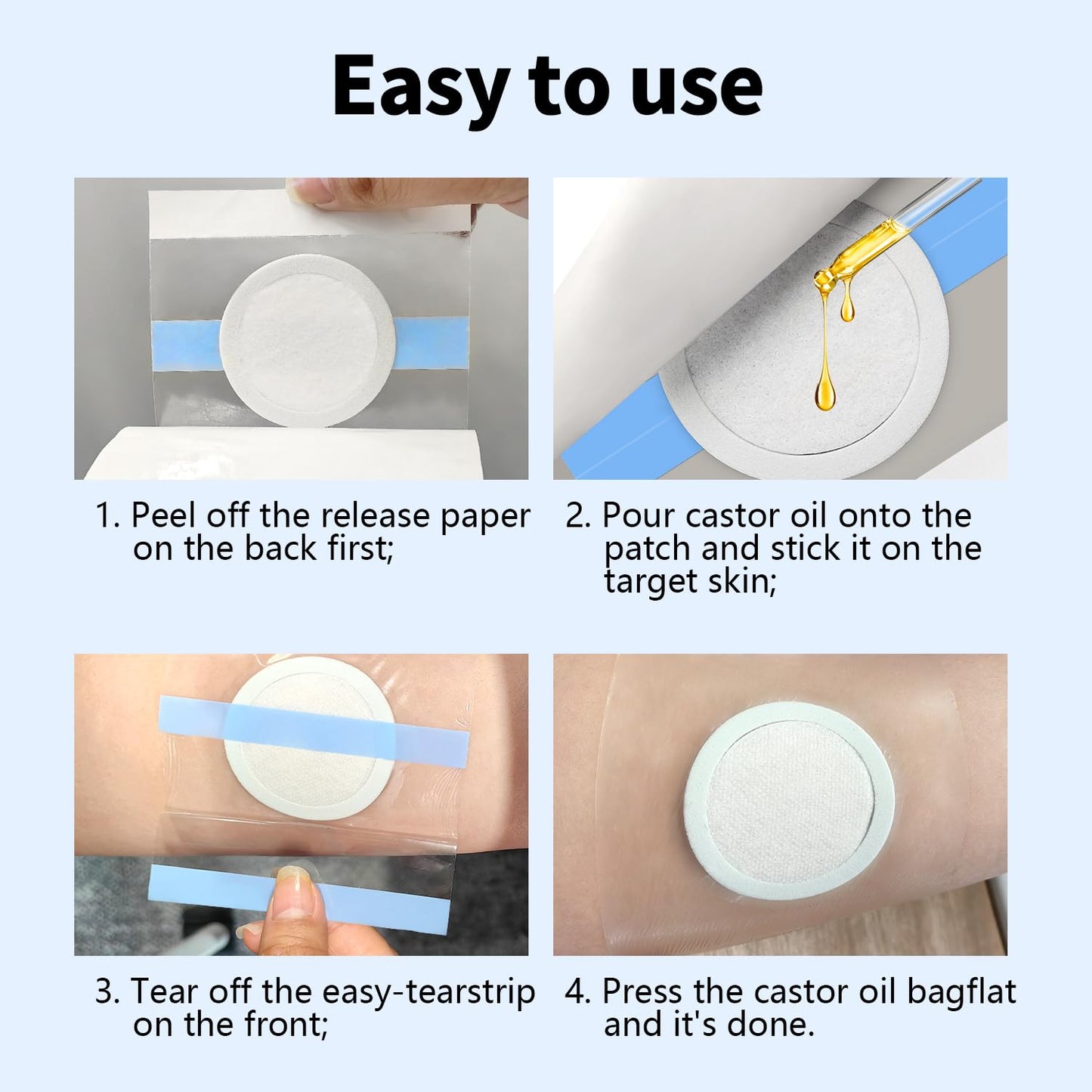 60PCS Castor Oil Patches – Transparent PU Belly Button Patch, Leak-Proof, Self-Adhesive