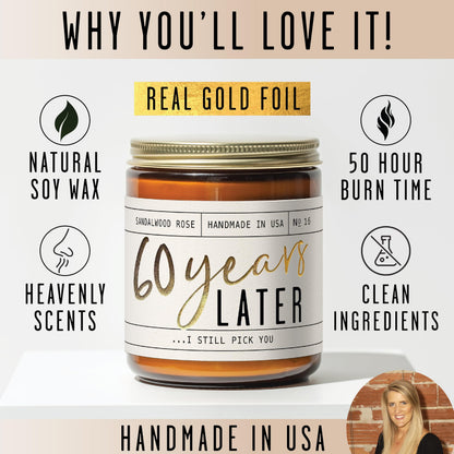 60th Anniversary Gifts – 60 Year Later Candle (Sandalwood Rose) – USA Made