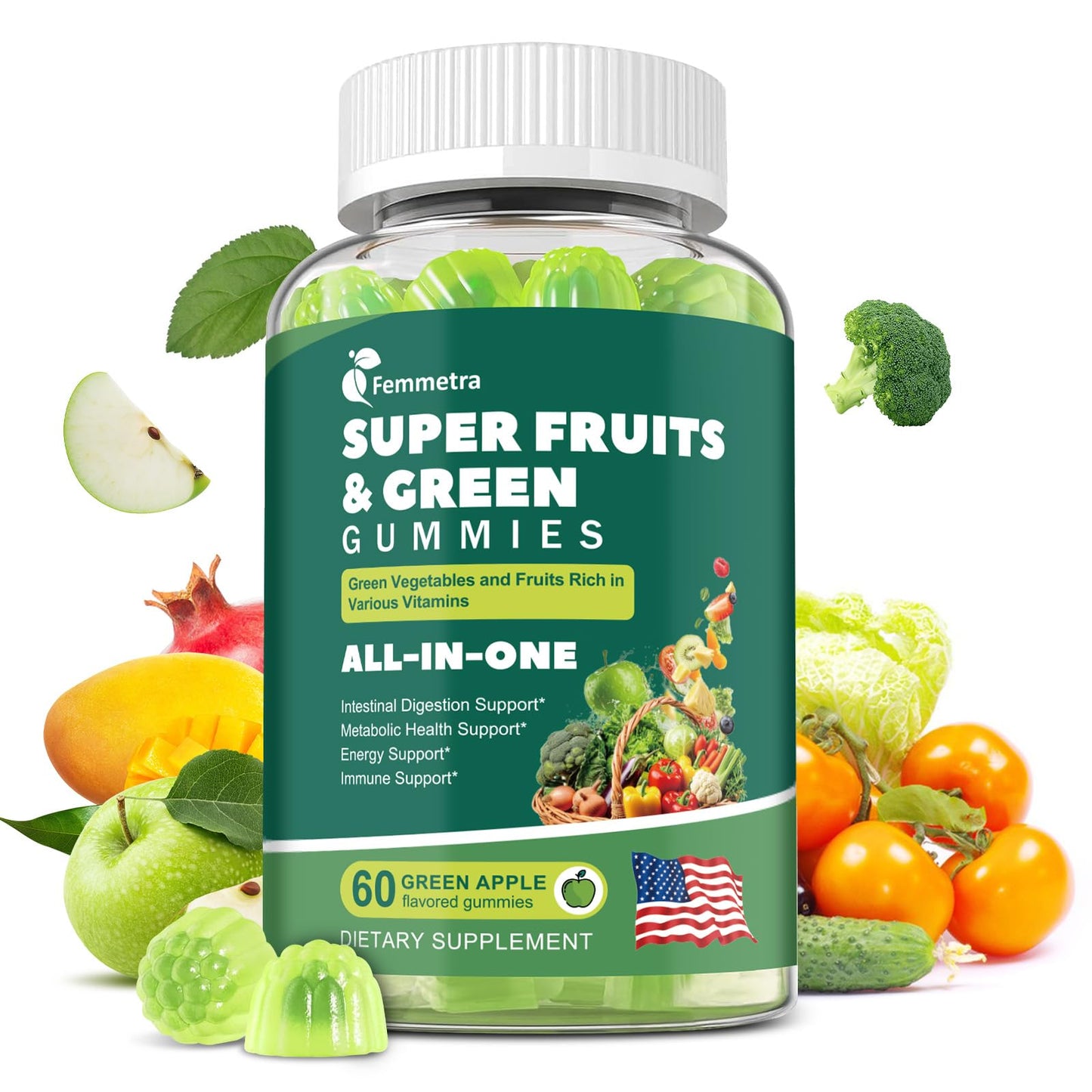 61-in-1 Super Greens Gummies for Women & Men | Probiotics, Energy & Digestive Health | Sugar Free