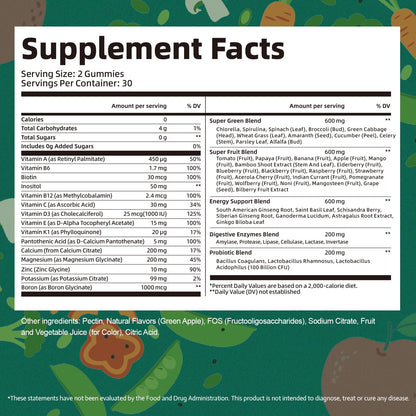 61-in-1 Super Greens Gummies for Women & Men | Probiotics, Energy & Digestive Health | Sugar Free