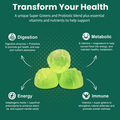 61-in-1 Super Greens Gummies for Women & Men | Probiotics, Energy & Digestive Health | Sugar Free
