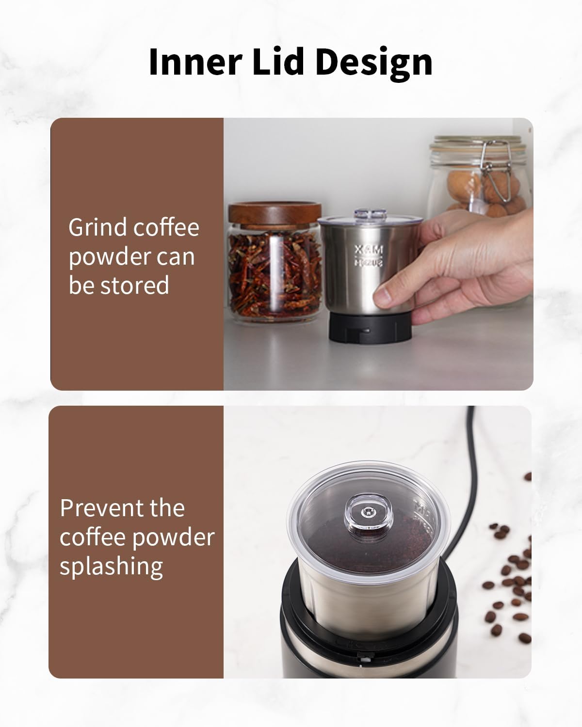 Electric Coffee Grinder 75g with Removable Stainless Steel One Bowl SHARDOR