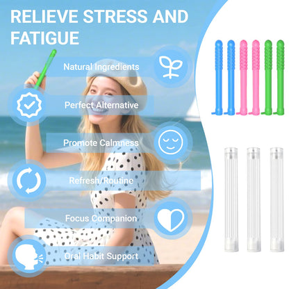 6Pcs Chewable Essential Oil Breath Sticks – Reusable Aromatherapy Breath Sticks with 18 Replacement Cores | Portable for Travel & Office