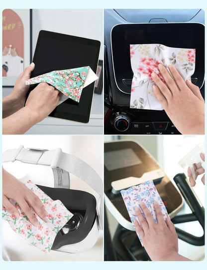 6PCS Thickened Glasses Cleaning Cloths – Elegant Flower Design