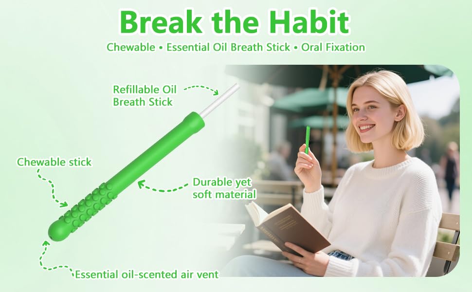 6PCS Flavored Chewable Sticks with Essential Oil – Fresh Breath & Focus, Portable Silicone Sticks