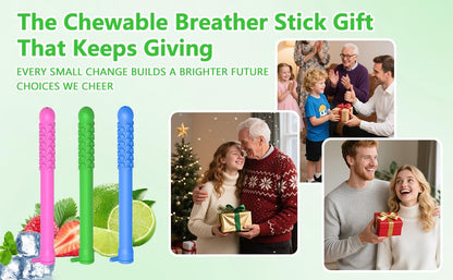 6PCS Flavored Chewable Sticks with Essential Oil – Fresh Breath & Focus, Portable Silicone Sticks
