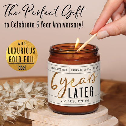 6th Anniversary Soy Candle – Sandalwood Rose, 50hr Burn, USA Made Gift for Wife