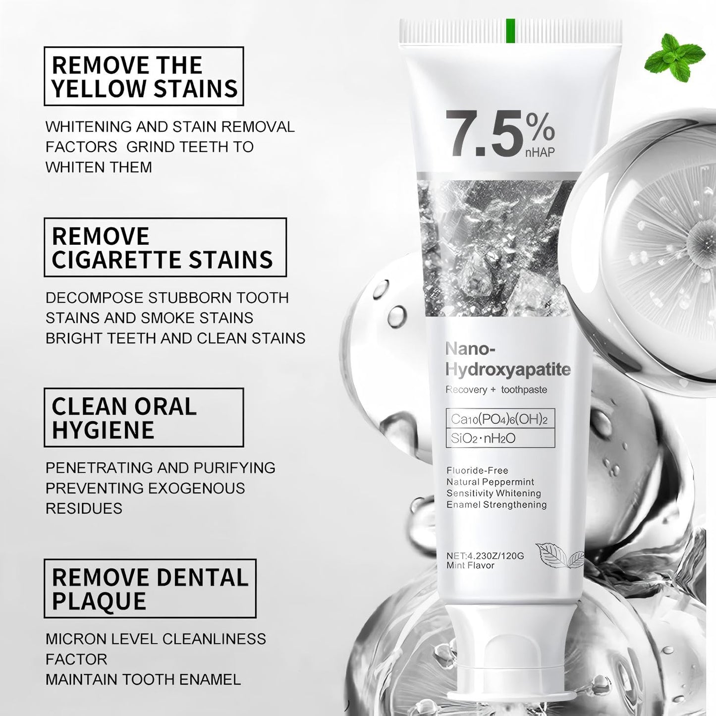7.5% Hydroxyapatite Toothpaste – Advanced Enamel Protection for Sensitive Teeth | Fresh Mint
