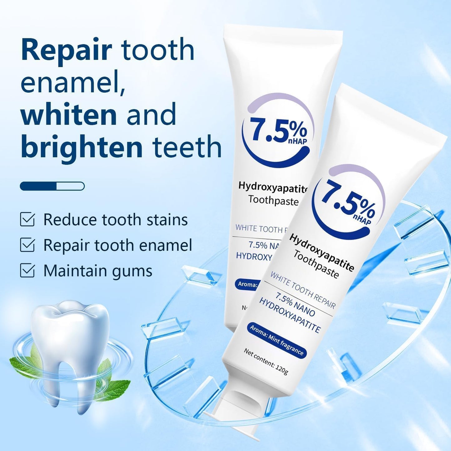 7.5% Hydroxyapatite Toothpaste 2 Pack – Fluoride-Free Enamel Protection & Fresh Breath
