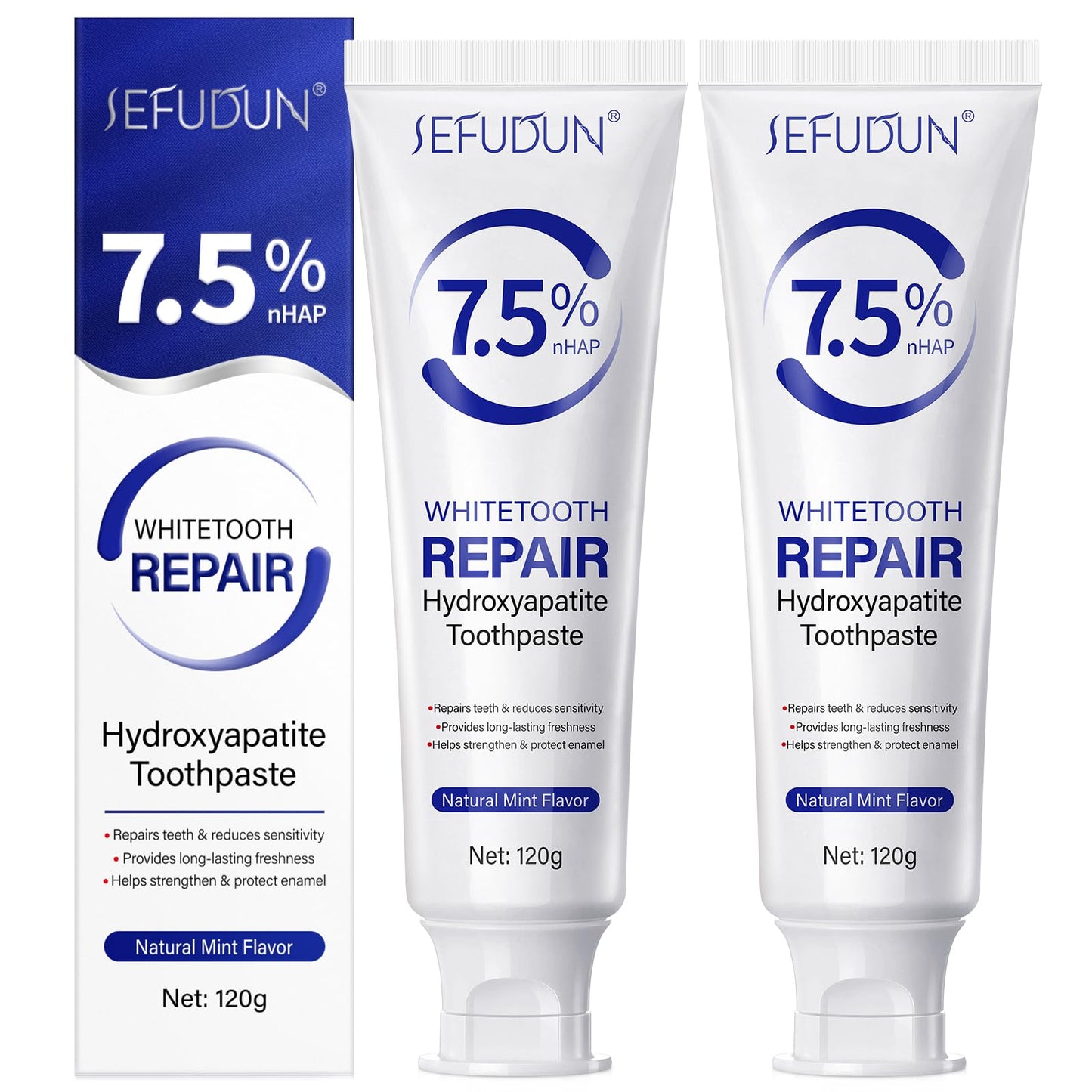 7.5% Hydroxyapatite Toothpaste (Fluoride Free) – Nano HA for Sensitive Teeth, Enamel Protection (2pcs)