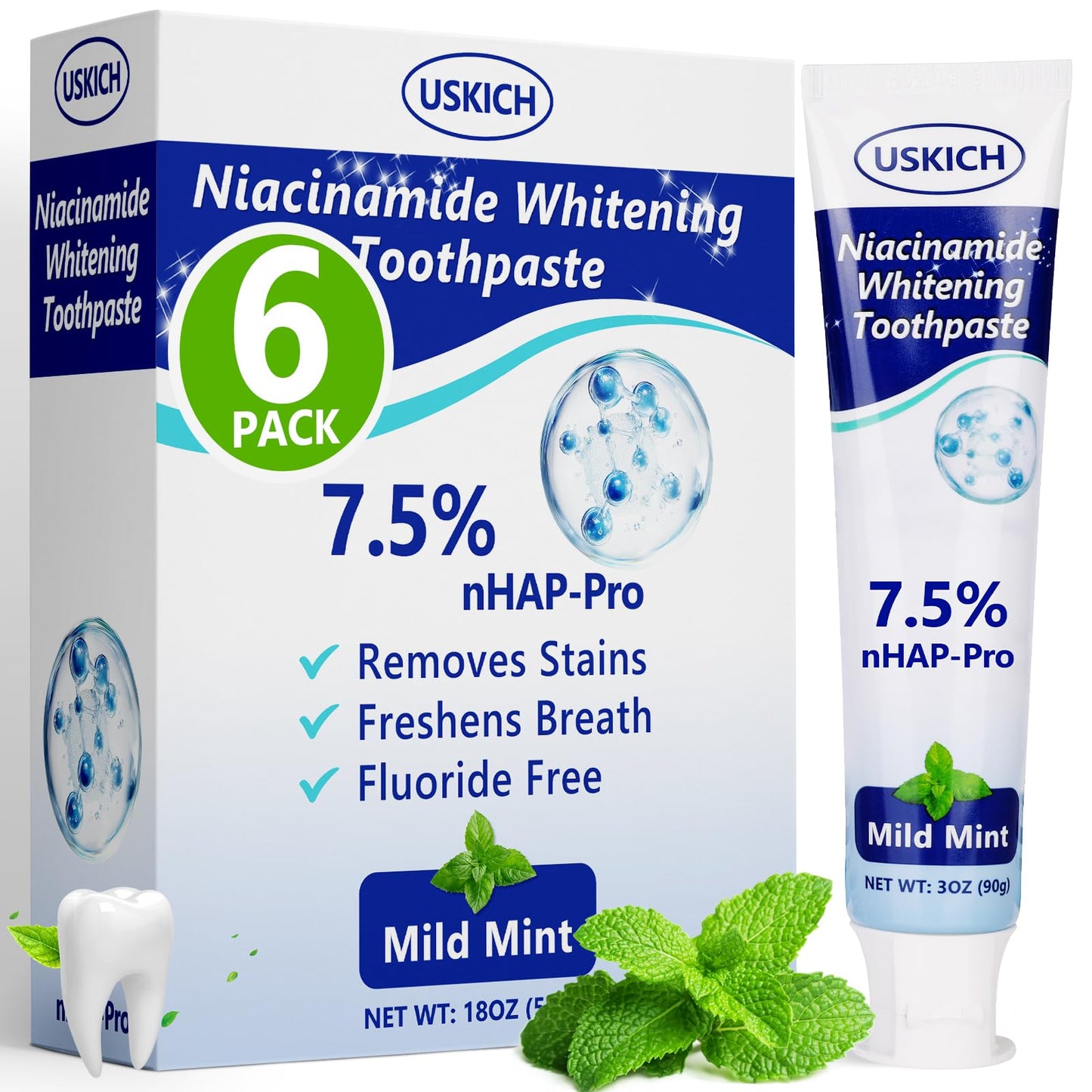 7.5% Nano Hydroxyapatite Toothpaste – Fluoride-Free Whitening & Sensitivity Relief (6 Pack)