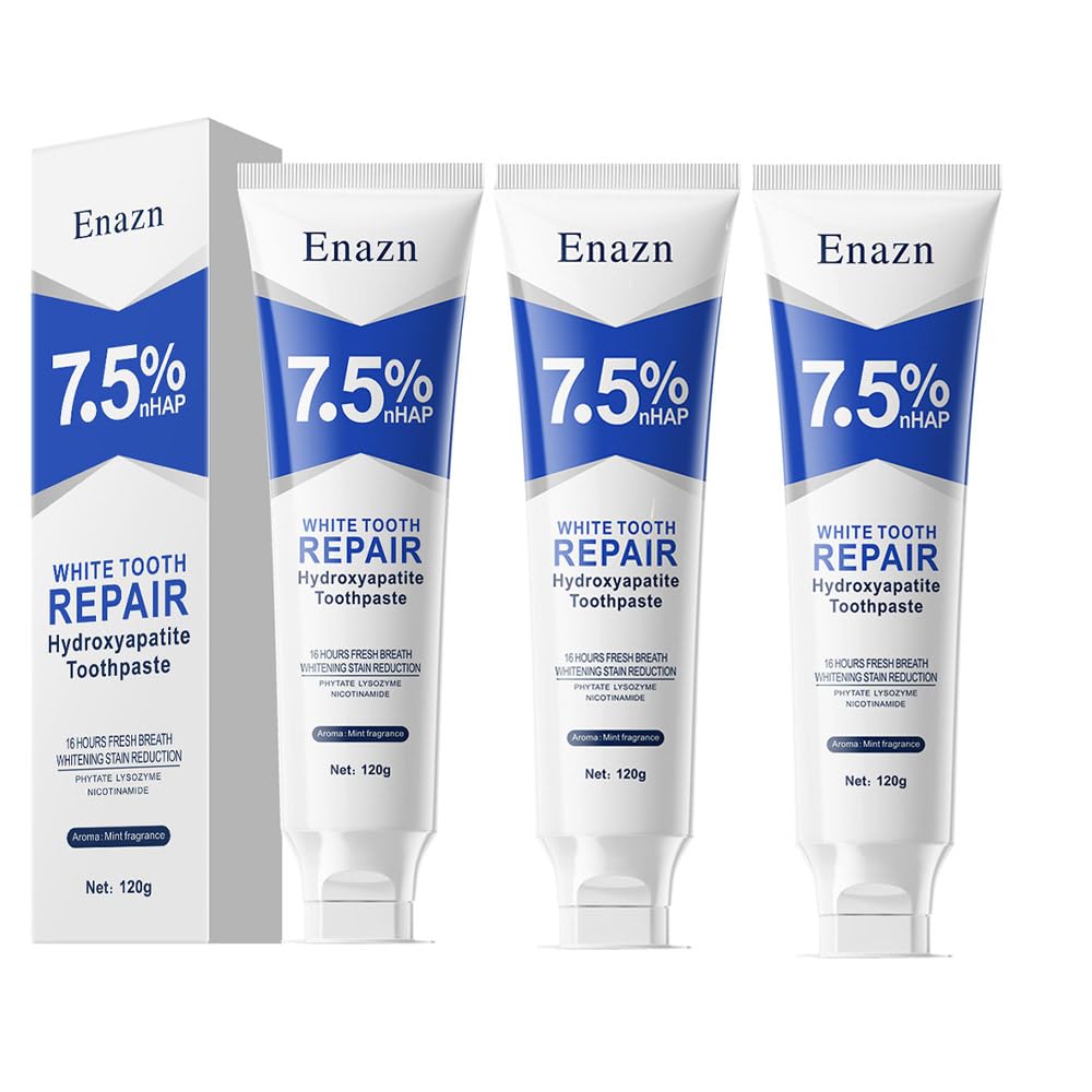 7.5% Nano Hydroxyapatite Toothpaste – Enamel Protection, Fluoride-Free Cooling Mint (3 pcs, 4.23 oz each)