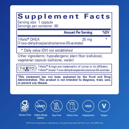 Pure Encapsulations 7-Keto DHEA 25 mg – Unique DHEA Metabolite for Thermogenesis | 60 Capsules