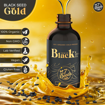7 Seeds Cold Pressed Black Seed Oil - 240 ml Cold Pressed Nigella Sativa Liquid for Immune Support, Inflamation Support, Digestion, Hair & Skin (8 Fl Oz)
