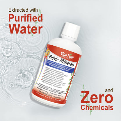 Vital Earth Minerals Fulvic Minerals Liquid – Fulvic Acid with 70+ Trace Minerals, 32 oz + 1 oz Cup