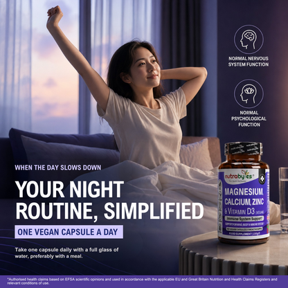 Magnesium, Calcium, Zinc & Vitamin D3 (Vegan D3) | Advanced Immunity Support | 6 Months Supply | Made in the UK
