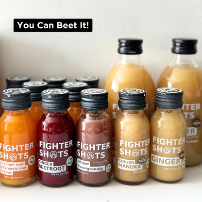 Fighter Shots Vegan Ginger + Beetroot Wellness Shot | Cold-Pressed | 60ml | Single, 6-Pack or 12-Pack