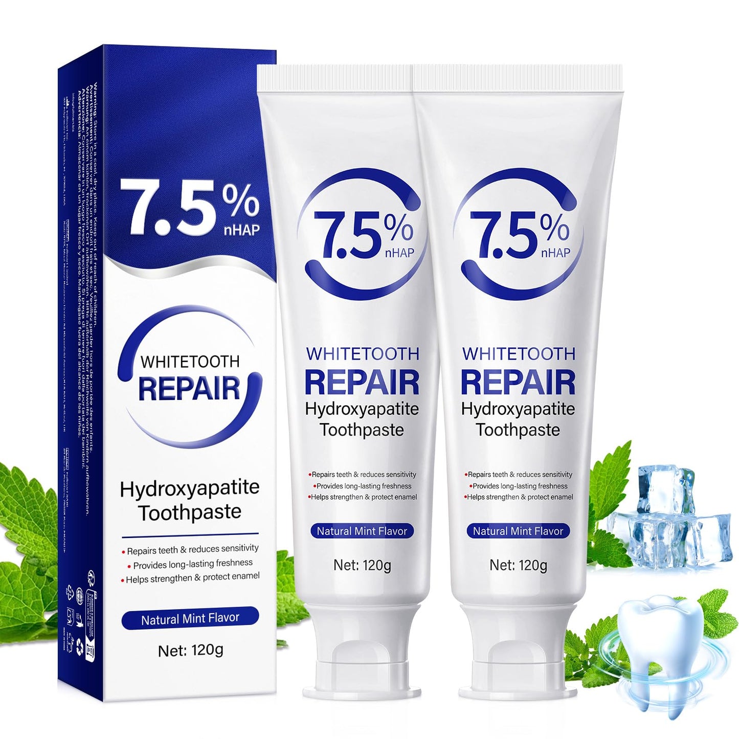 7.5% Hydroxyapatite Toothpaste 2Pack – Enamel Protection, Gentle Mint