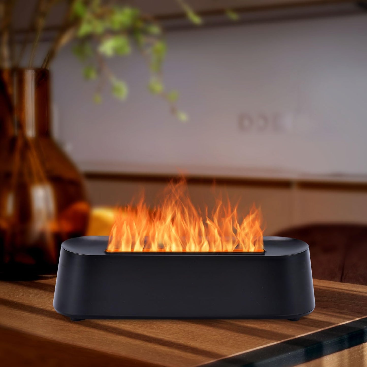 7Color Aroma Diffuser with Remote - Volcano Flame Diffuser for Large Rooms (10.7 x 3 x 3.1 in, Black-01)