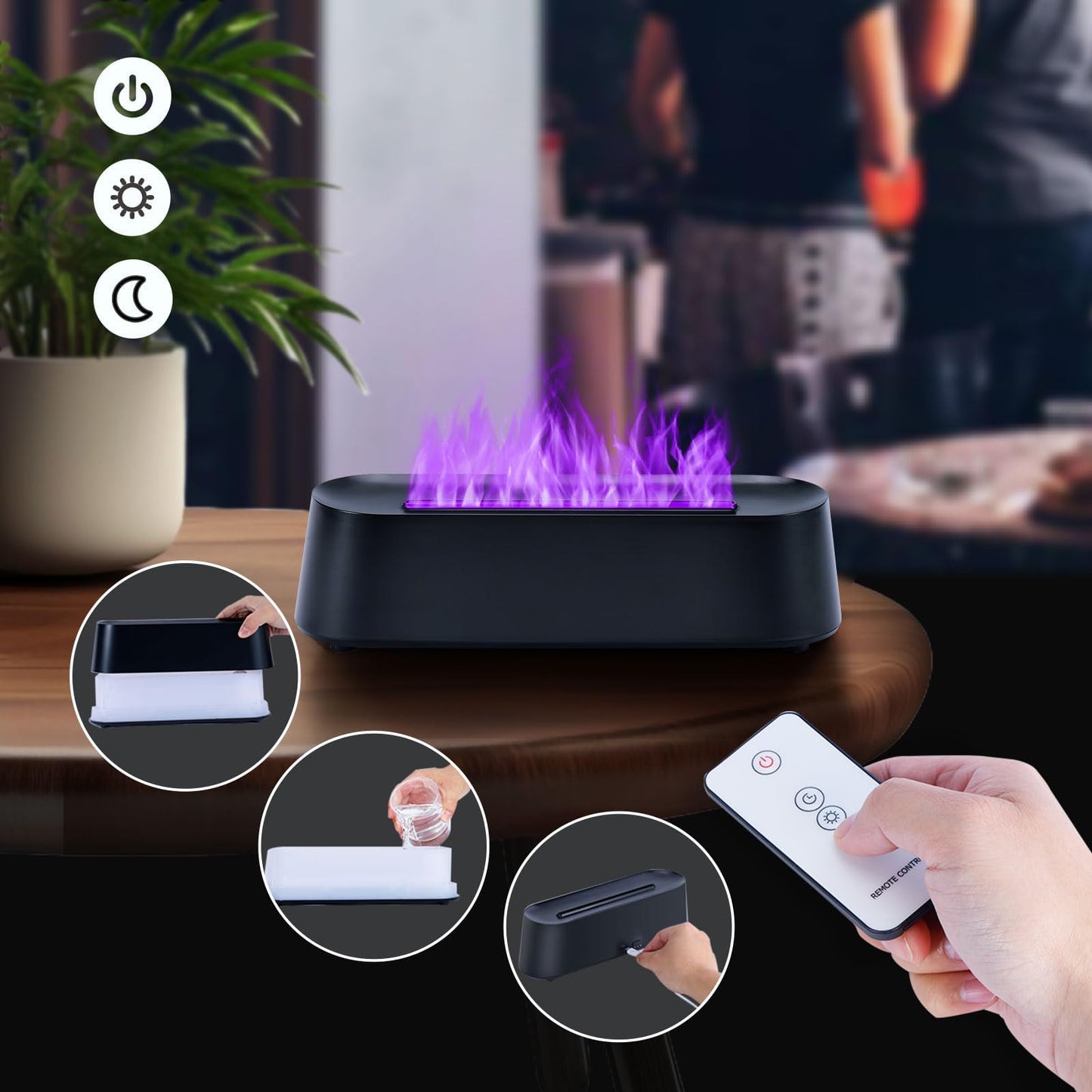 7Color Aroma Diffuser with Remote - Volcano Flame Diffuser for Large Rooms (10.7 x 3 x 3.1 in, Black-01)