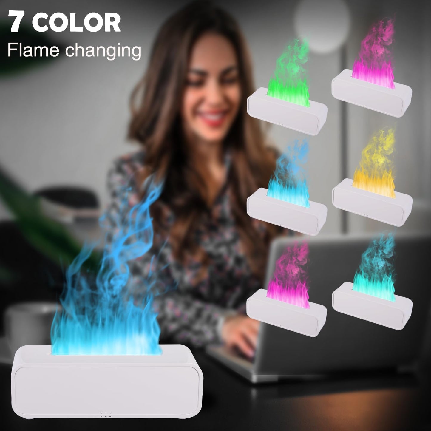 7Color Flame Diffuser – Bonfire & Fireplace (10.7 x 3 x 3.1 in)