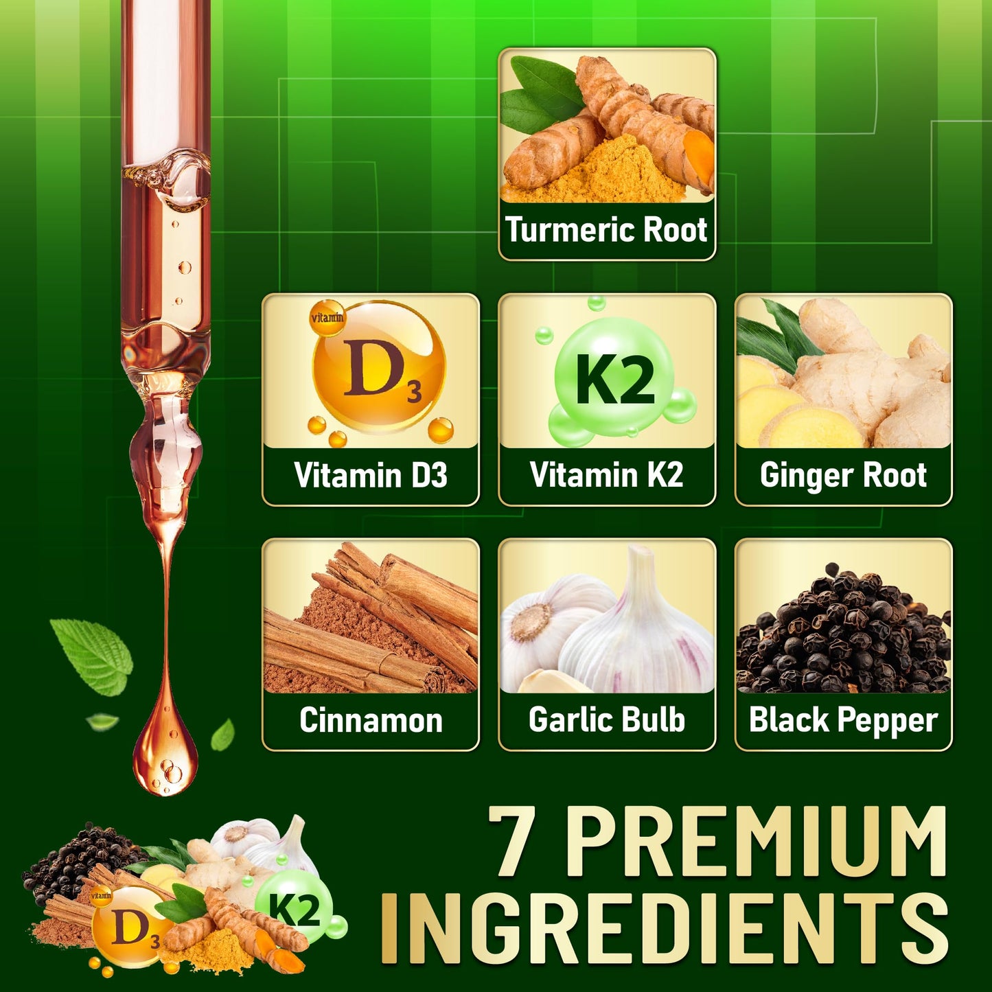 7in1 Liquid Turmeric Curcumin with D3 & K2 – 30ml Drops (2 Pack)