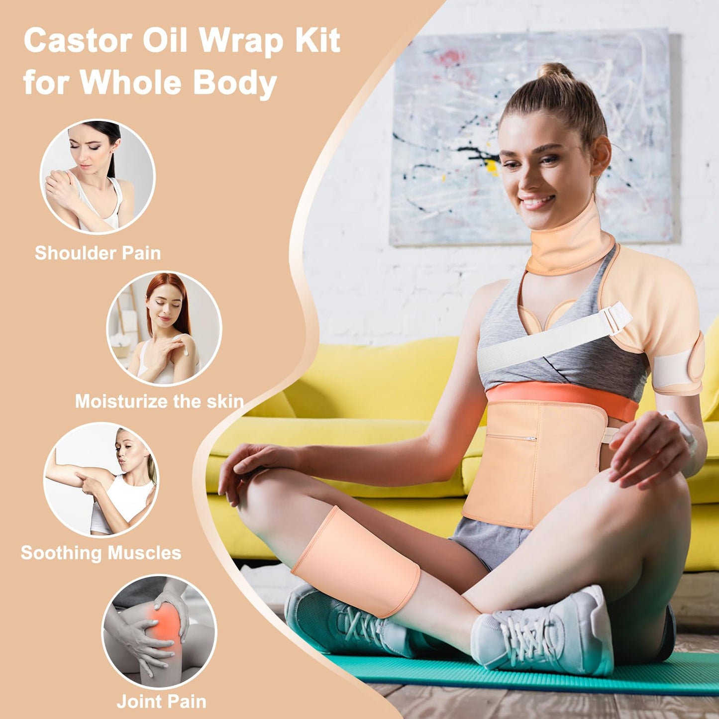 7Pack Castor Oil Pack Wraps – Organic, Reusable, Machine Washable Stomach & Body Kit