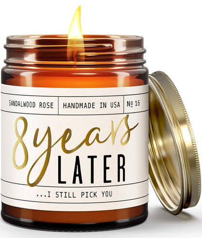 8 Year Anniversary Gift for Her – 8 Years Later Soy Candle (Sandalwood Rose) | USA Made