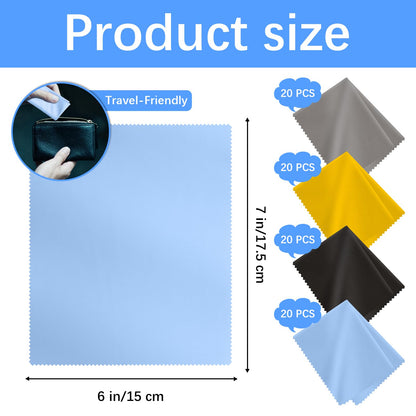 80-Pack Microfiber Cleaning Cloths for Glasses - Multi-Color - 6x7 inches
