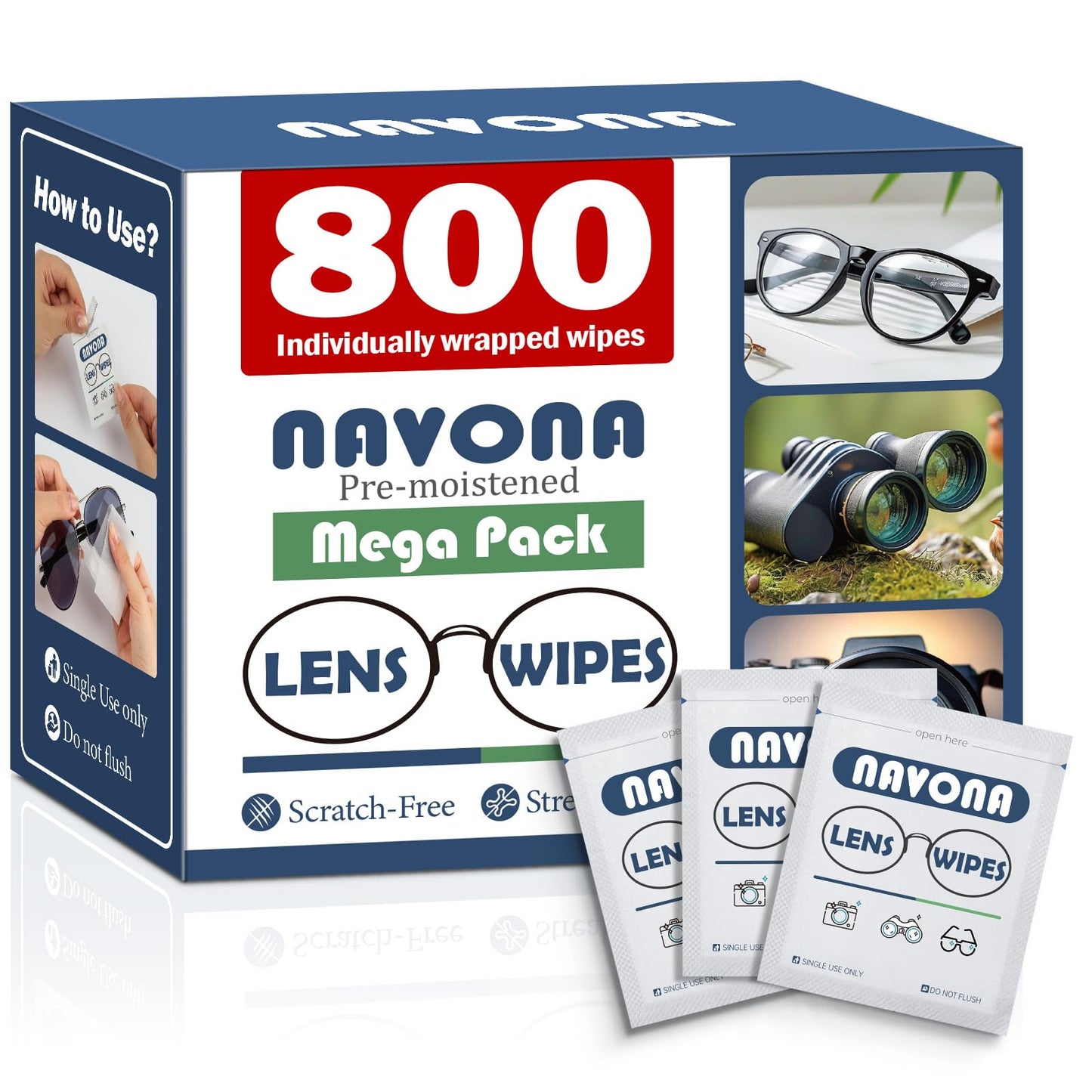 800 Count Lens Wipes for Eyeglasses – Pre-Moistened, Individually Wrapped – Scratch-Free, Streak-Free Cleaning Wipes (Bulk Pack)