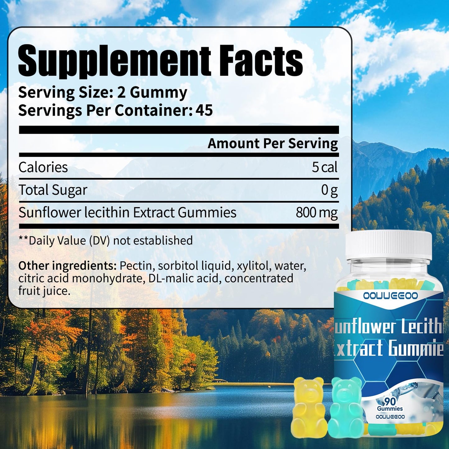 800mg Sunflower Lecithin Gummies - Vegan, Non-GMO, Soy-Free & Gluten-Free | Cognitive Health & Daily Nutrition (Blueberry Pineapple Mix)