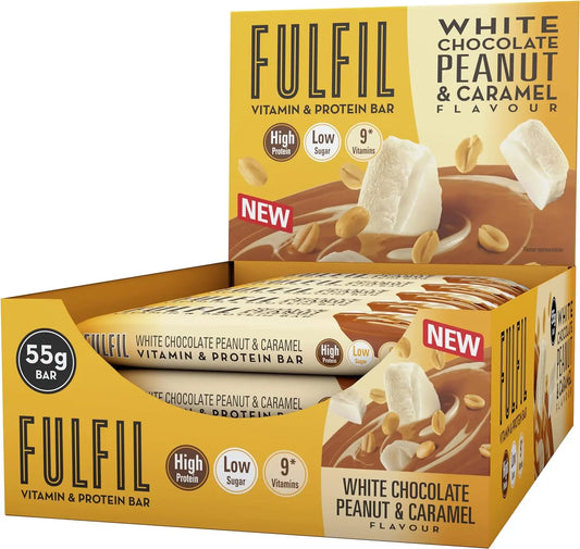15 x Fulfil White Chocolate Peanut Caramel Vitamin & Protein Bar 55g British Grocery