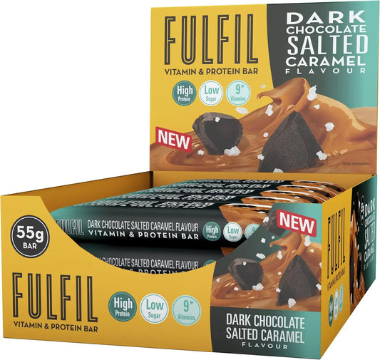 15 x Fulfill Dark Choc. Salted Caramel Vitamin & Protein Bar 55G British Grocery