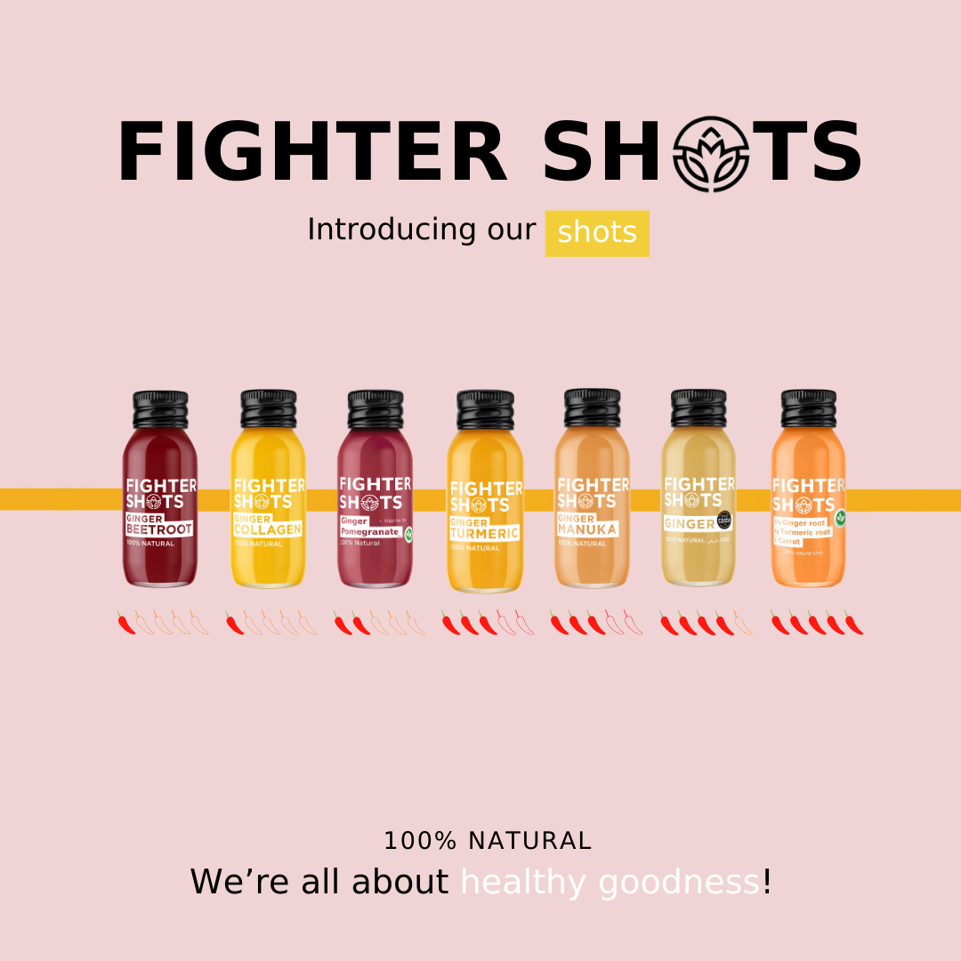Fighter Shots Ginger + Pomegranate + Vitamin D3 Immunity Shot | 1,200 IU | 60ml | Single, 6-Pack or 12-Pack