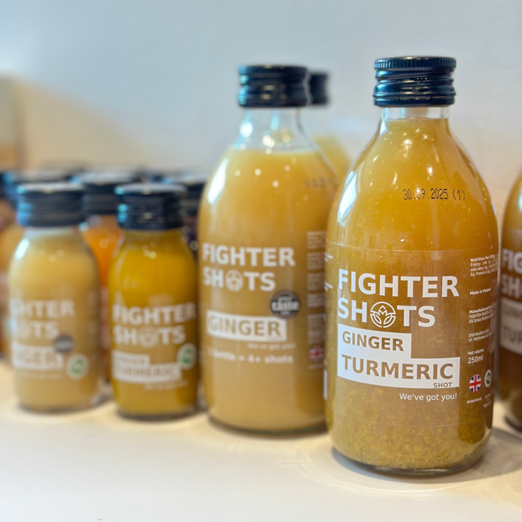 Fighter Shots Organic Ginger + Turmeric Dosing Bottle | 250ml | 150mg Curcumin Per Serving