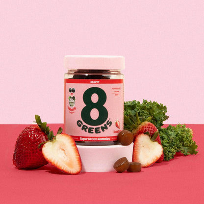 8Greens Beauty Gummies with Collagen & Biotin – Strawberry, 50 Count