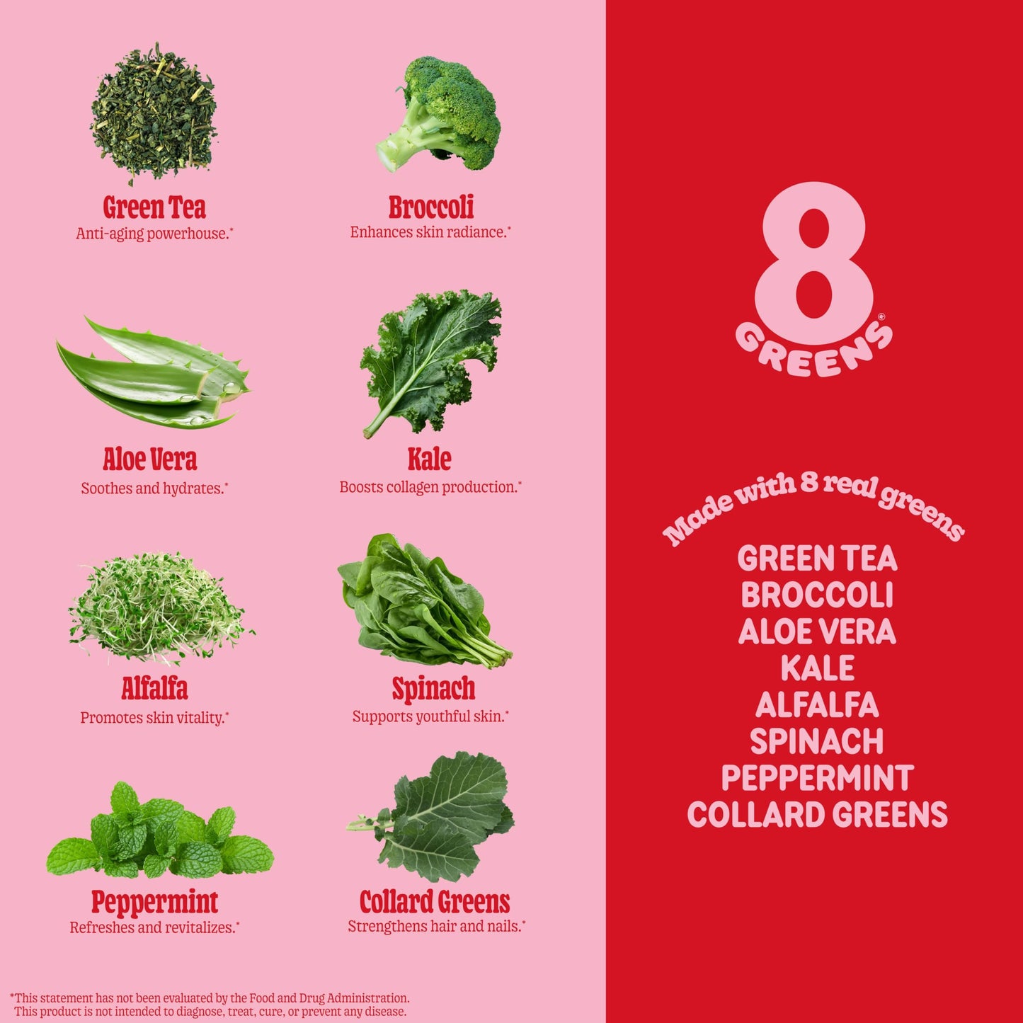 8Greens Beauty Gummies with Collagen & Biotin – Strawberry, 50 Count
