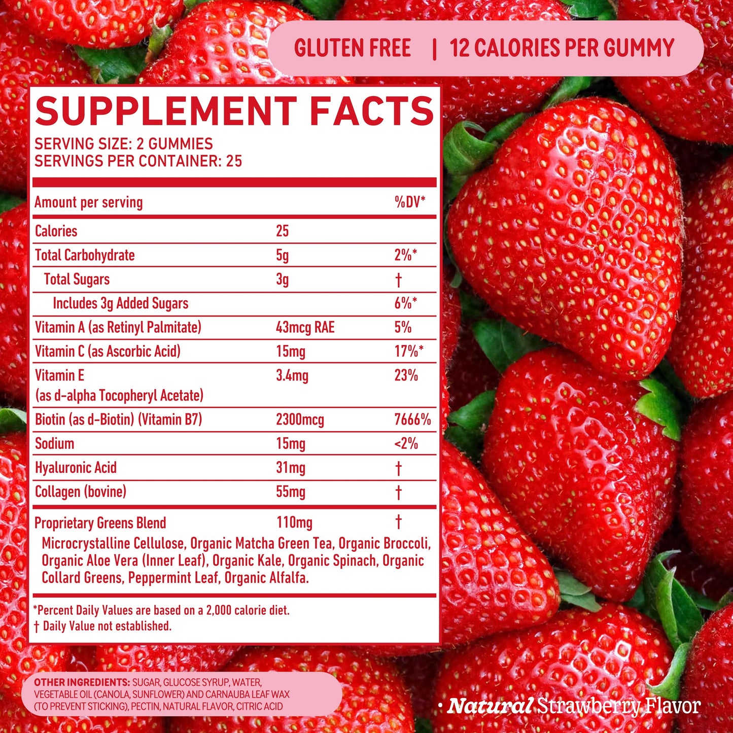 8Greens Beauty Gummies with Collagen & Biotin – Strawberry, 50 Count