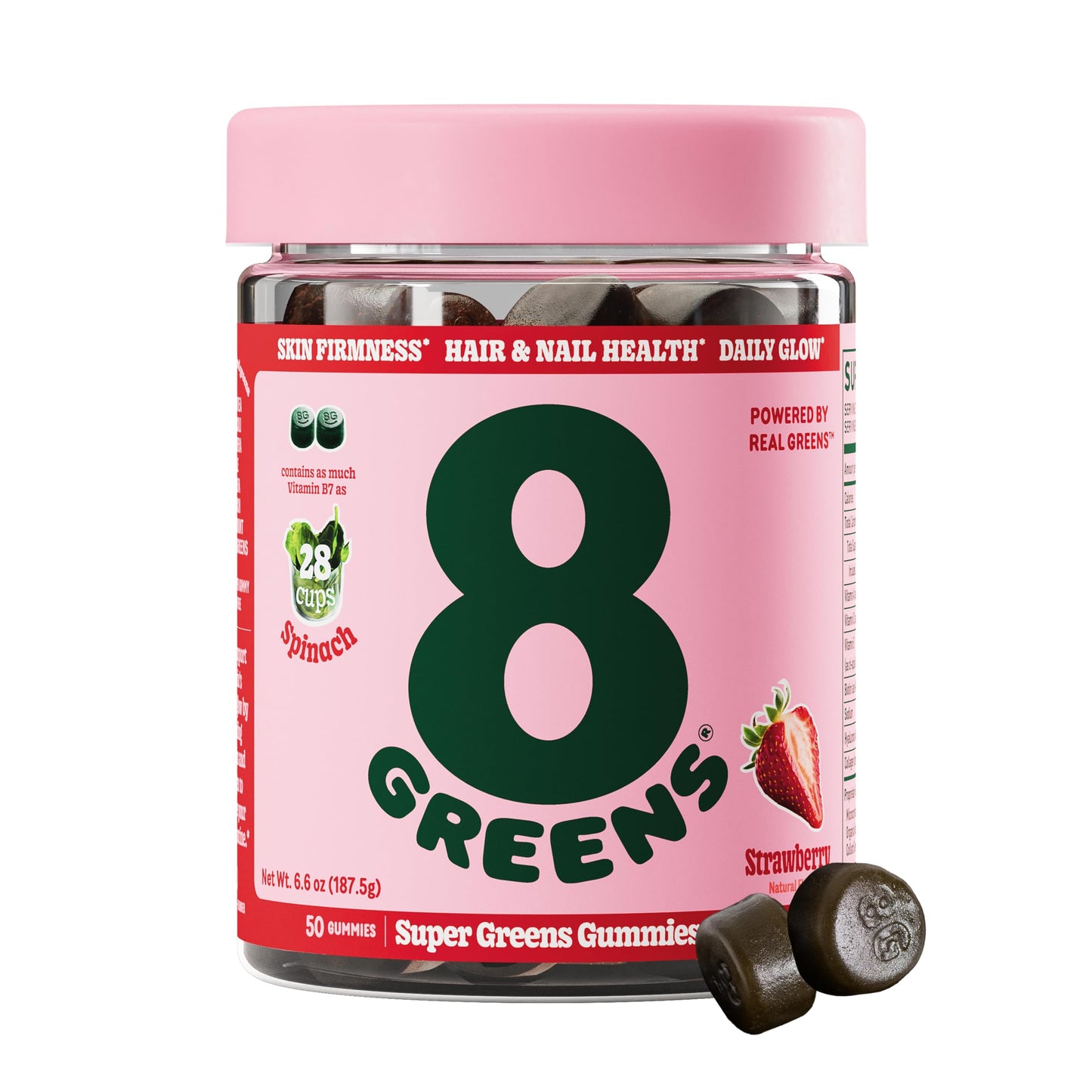 8Greens Beauty Gummies with Collagen & Biotin – Strawberry, 50 Count