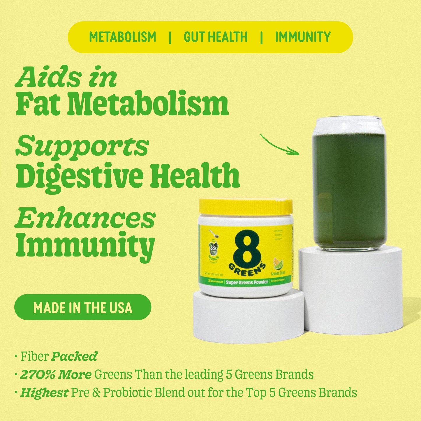 8Greens Super Greens Powder – Prebiotic & Probiotic Greens for Gut Health