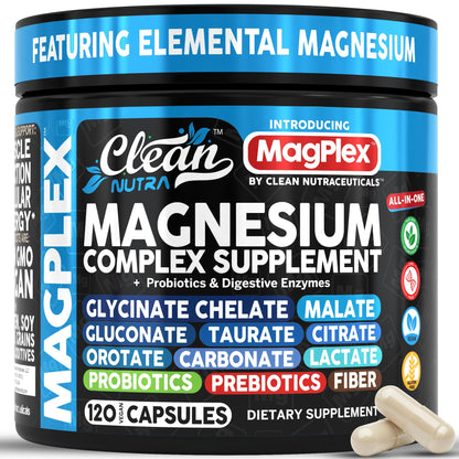 8in1 Magnesium Supplement Complex | Clean Nutra Magplex Glycinate, Citrate, Malate & Probiotics