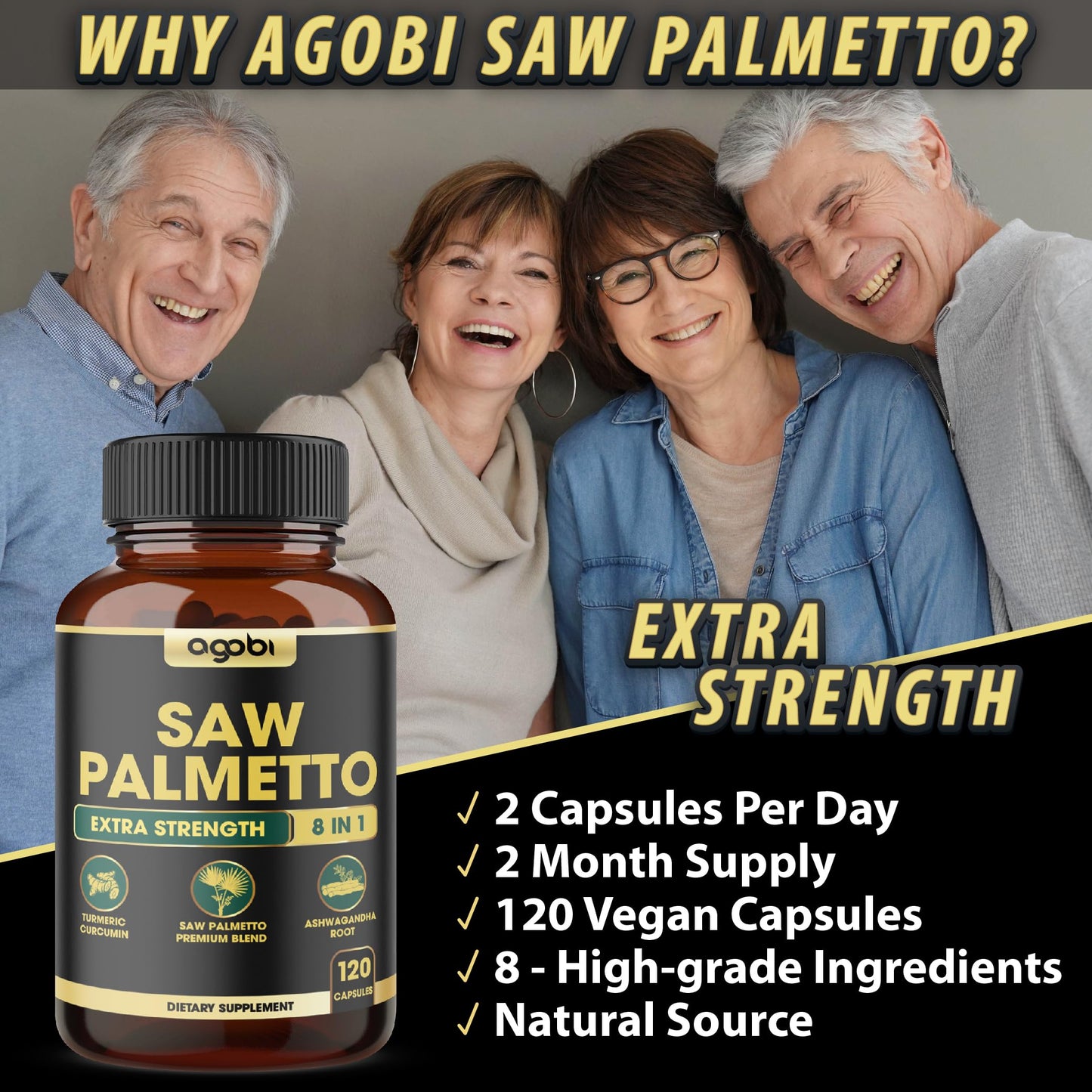 8in1 Saw Palmetto Prostate Support Supplement – 120 Vegan Capsules