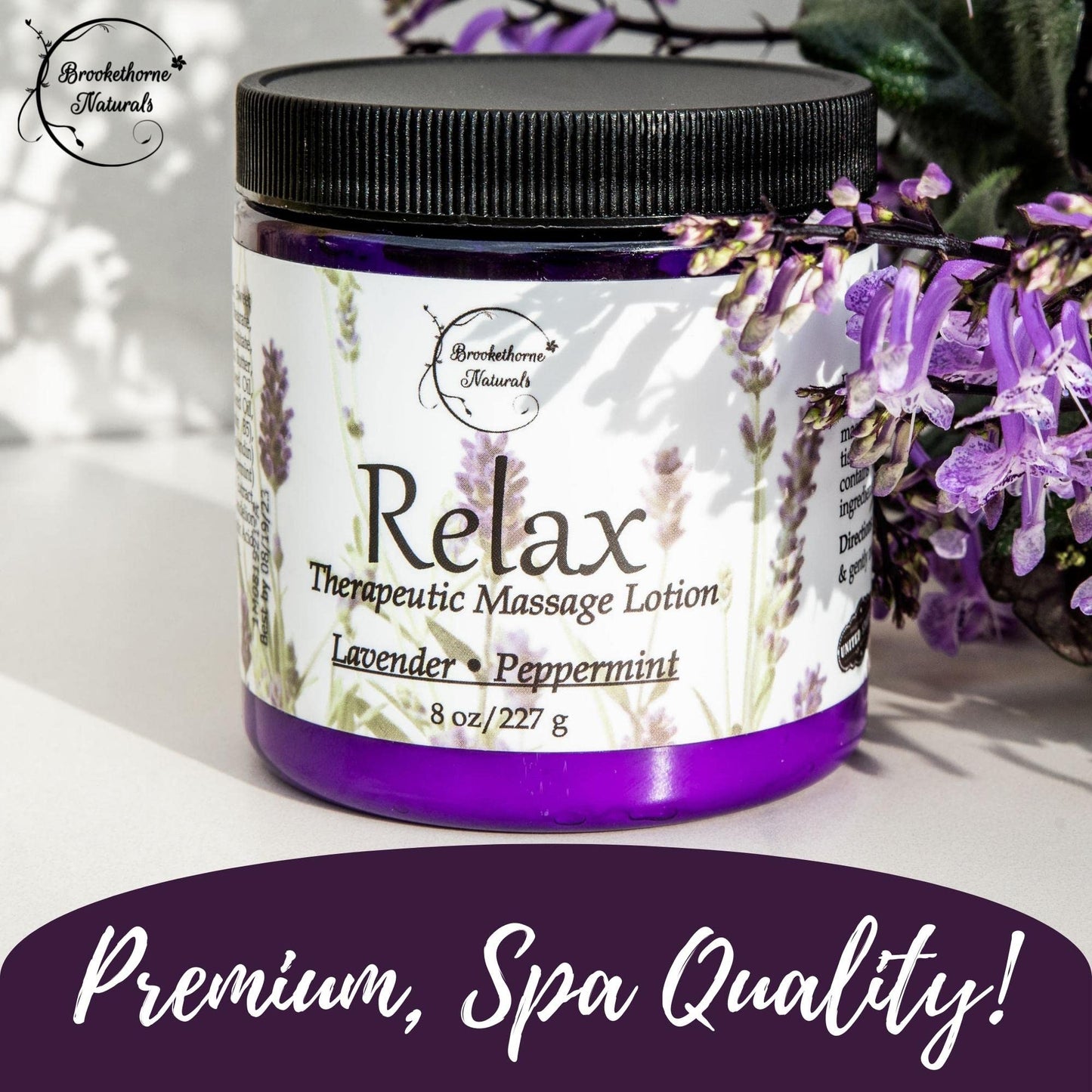 Relax Therapeutic Massage Lotion – All Natural with Lavender & Peppermint Oils | Brookethorne Naturals 8oz