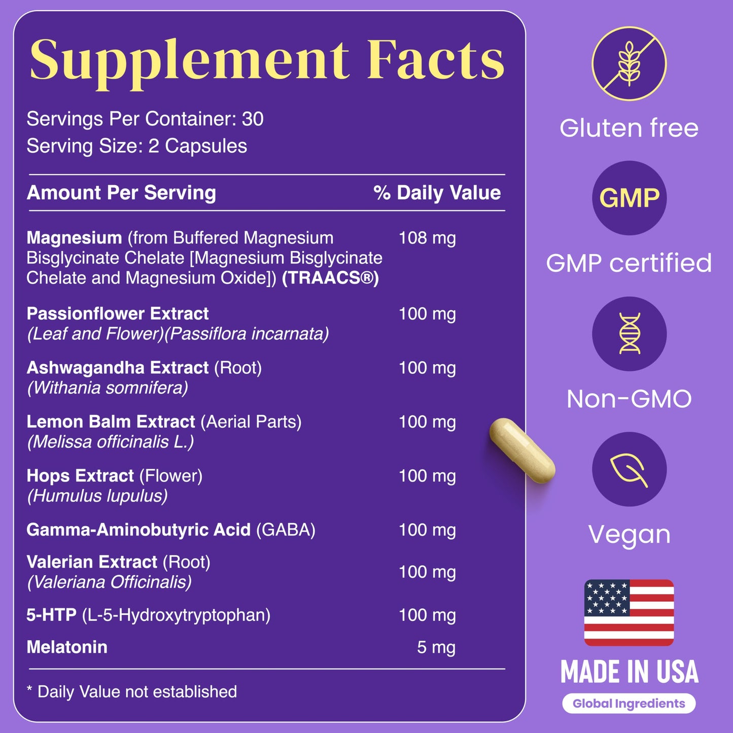 9-in-1 Melatonin Sleep Aid for Adults - USA Made, Lab Tested, 5mg Melatonin, 108mg Magnesium