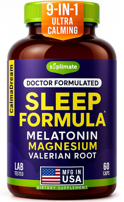 9-in-1 Melatonin Sleep Aid for Adults - USA Made, Lab Tested, 5mg Melatonin, 108mg Magnesium