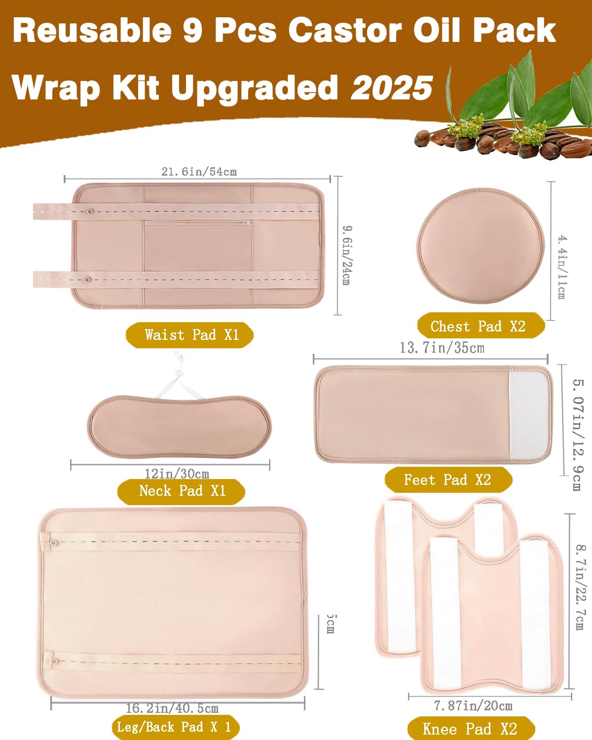 9-Piece Organic Cotton Body Wrap Kit | Castor Oil Compatible Thermal Packs for Full-Body Relief